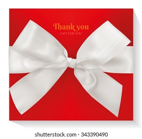 White ribbon on gift box, vector illustration.