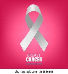 White ribbon on a pink background, breast cancer awareness month, eps 10