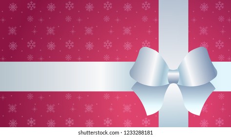 white ribbon on red background merry christmas happy new year decoration concept flat horizontal vector illustration