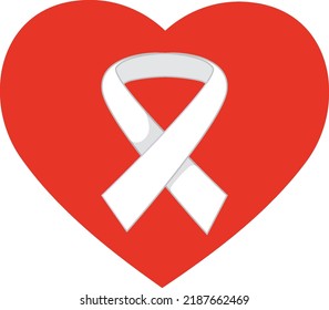 White ribbon on red heart illustration