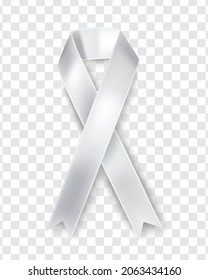A white ribbon on a transparent background of lung cancer awareness, celebrated every year in November.Vector illustration.