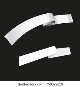White ribbon and tape isolated on dark background. Banner for your design. Template for lettering, tagline, attention, naming. Realistic and flat vector illustration for market, shopping, sale print.