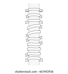 White ribbons with black contour set isolated on white. Vector illustration