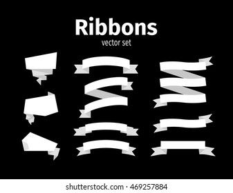 White ribbons on the black background vector set