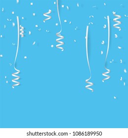 white ribbons on blue background 