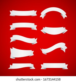 Cintas Blancas Separadas En Fondo Rojo. Ilustración vectorial.