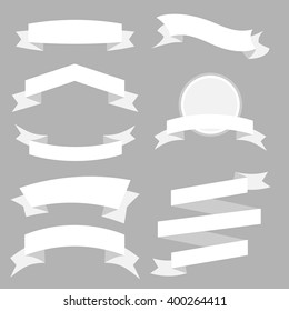 White Ribbons Set isolated On Grey Background. Vector Illustration