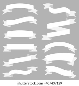 White Ribbons Set isolated On Grey Background. Vector Illustration