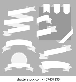White Ribbons Set isolated On Grey Background. Vector Illustration