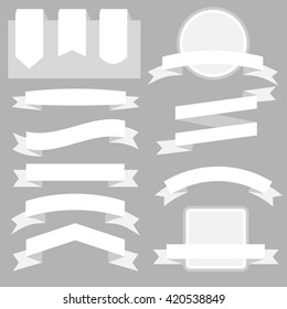 White Ribbons Set isolated On Grey Background. Vector Illustration
