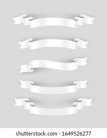 White ribbons set. Vector design elements isolated on gray background