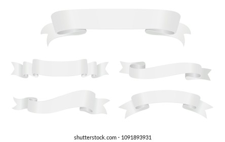 White Ribbons Set. Vector Ribbon Banners.