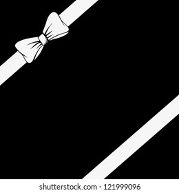 White ribbons with simple bow on black background