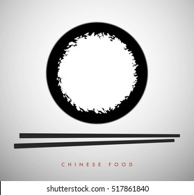 White Rice Bowl And Chinese Sticks. Asian Food Symbol. Good For Logo.