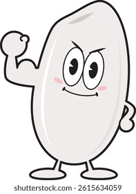 White rice character flexing his bicep