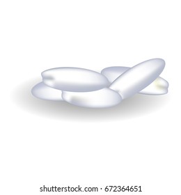 White rice grain pile isolated closeup vector illustration. Agricultural healthy crude product for cooking poridges and other dishes