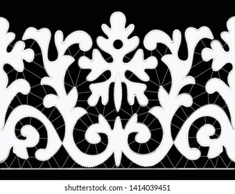 White Richelieu embroidery patterns on the black background as decorative pattern