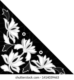 White Richelieu embroidery patterns on the black background