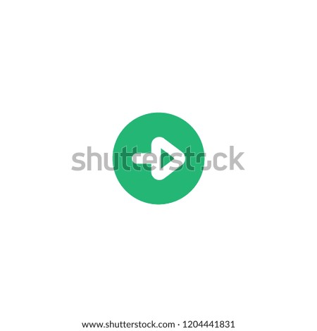 White right arrow in green circle. Line icon. Isolated on white. Continue icon.  Next sign. East arrow.