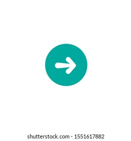 white right rounded arrow  in blue circle icon. Isolated on white. Continue icon.  Next sign. East arrow.