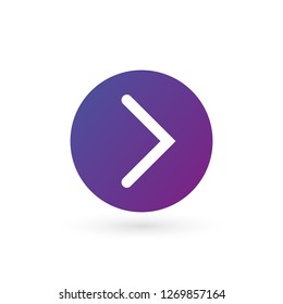 white right rounded arrow in purple gradient circle icon. Continue icon. Next sign. East arrow. Vector illustration isolated on white background.
