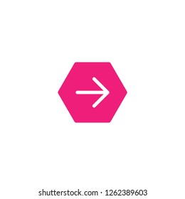 white right thin arrow in pink hexagon icon. Isolated on white. Continue icon.  Next sign. East arrow.