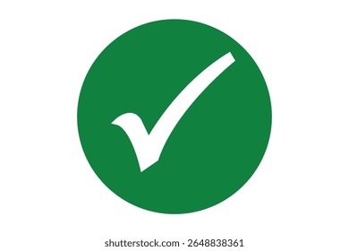 Weißes rechtes Häkchen, Symbol, Vektor auf grünem Kreis auf weißem Hintergrund. flacher Stil. Symbol für Website-Design, Logo, App, UI-Design