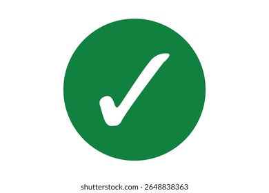 White right tick check mark icon vector on green circle over white background. flat style. tick icon for web site design, logo, app, UI design