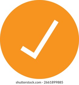 Icono de marca de verificación de garrapata derecha blanca en el Vector circular naranja sobre fondo transparente. estilo plano. icono de garrapata para diseño de Sitio web, logotipo, App, diseño de interfaz de usuario