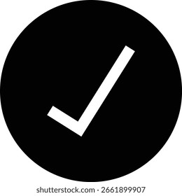 White right tick check mark icon on black circle vector over transparent background. flat style. tick icon for web site design, logo, app, UI design