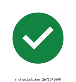 White right tick check mark icon vector on green circle over transparent background. flat style. tick icon for web site design, logo, app, UI design