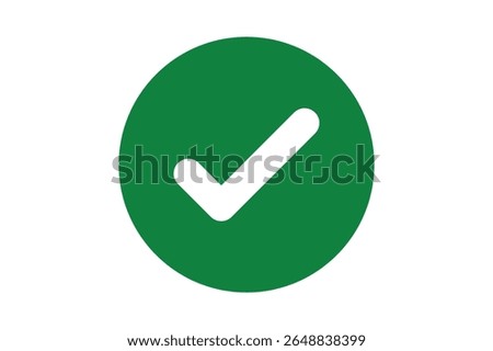 White right tick check mark icon vector on green circle over white background. flat style. tick icon for web site design, logo, app, UI design