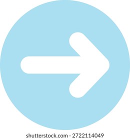 White rightward-pointing arrow centered in a light blue circular background, used for navigation or direction