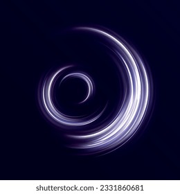 White ring light with tracing effect. Luminous white round. Glowing magic white fire circle ring trail. Ethereal fire portal sign with strange flame spark. Light white Twirl. Vector PNG.	