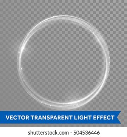 White Ring Light With Tracing Effect. Glowing Magic White Fire Circle Ring Trace. Glitter Sparkle Swirl Trail On Transparent Christmas Background.  