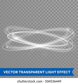 White ring light with tracing effect. Glowing magic white fire circle ring trace. Glitter sparkle swirl trail on transparent christmas background.  