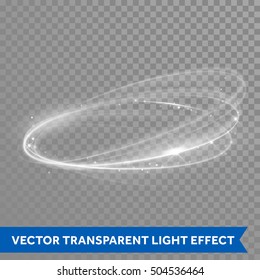 White ring light with tracing effect. Glowing magic white fire circle ring trace. Glitter sparkle swirl trail on transparent christmas background.  