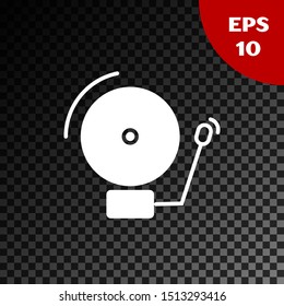 White Ringing alarm bell icon isolated on transparent dark background. Alarm symbol, service bell, handbell sign, notification symbol.  Vector Illustration