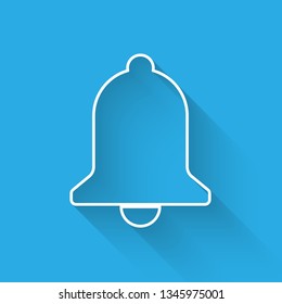 White Ringing bell icon isolated with long shadow. Alarm symbol, service bell, handbell sign, notification symbol. Vector Illustration