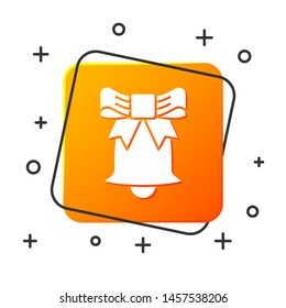 White Ringing bell icon isolated on white background. Alarm symbol, service bell, handbell sign, notification symbol. Orange square button. Vector Illustration
