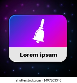 White Ringing bell icon isolated on black background. Alarm symbol, service bell, handbell sign, notification symbol. Rectangle color button. Vector Illustration