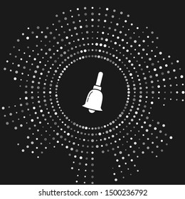 White Ringing bell icon isolated on grey background. Alarm symbol, service bell, handbell sign, notification symbol. Abstract circle random dots. Vector Illustration