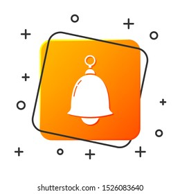 White Ringing bell icon isolated on white background. Alarm symbol, service bell, handbell sign, notification symbol. Orange square button. Vector Illustration