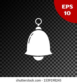 White Ringing bell icon isolated on transparent dark background. Alarm symbol, service bell, handbell sign, notification symbol.  Vector Illustration