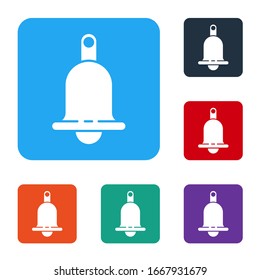 White Ringing bell icon isolated on white background. Alarm symbol, service bell, handbell sign, notification symbol. Set icons in color square buttons. Vector Illustration