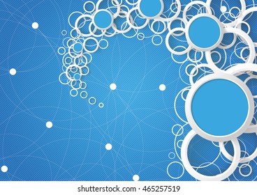 White rings and blue circles on the blue background. Eps 10 vector file.
