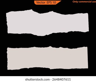White Ripped Note and Notebook Paper with Sticky Tape on Black Background. Paper Scraps Set with Torn Pages and Grainy Strips. Original EPS 10 