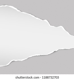 White ripped note paper strips for text or message on squared gray background
