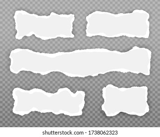 White ripped paper, notebook, copybook paper strips, sheets.  Message, notice, Vector illustration.