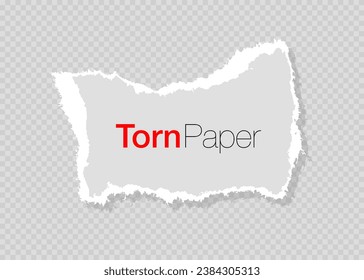 White ripped paper strip. Realistic paper scrap with torn edges. Torn paper for message note, page or banner.  Vector illustration.